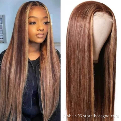 natural wave piano highlight 4/27 color 4*4 lace wig silky Virgin Cuticle Aligned Brazilian Human Hair wig for black woman